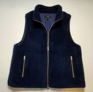 J. CREW Plush Excursion Vest Faux Fur Gold Zippers